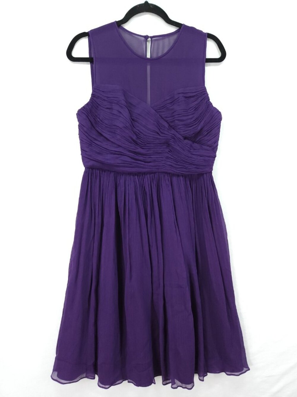 J.Crew Size 10 Purple 100% Silk Ruched Sweetheart Sheer Neck Party Mini Dress